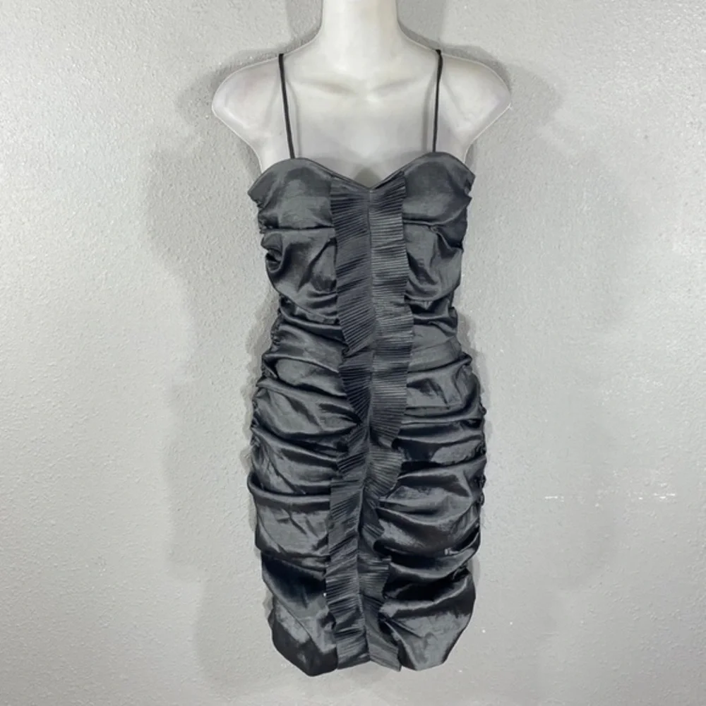 NWT Calvin Klein gunmetal silver gray ruching bodycon dress 4 N21 - Picture 5 of 11